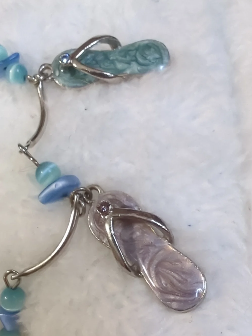 Flip Flop Bracelet Cats Eye Beads Rhinestones Enamel Silver Beach Vacation NWOT